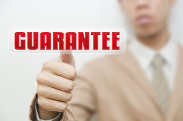 Business man pressing touch screen oncancelled button