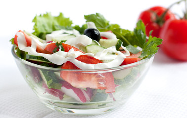 Fresh vegetable salad with mayonnaise