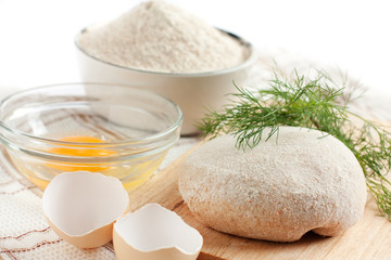 Close-up dough, flour and bran