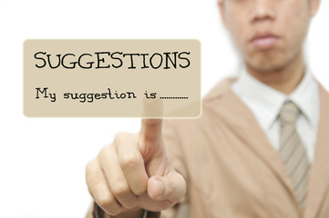 Business man finger pressing a suggestion button