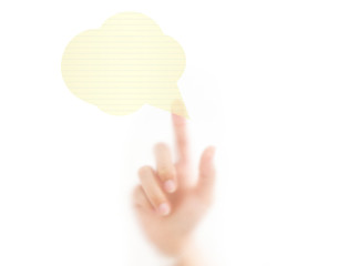 man finger pressing a bubble, isolated on a white background.