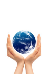 Hands and Earth. Symbol of environmental protection