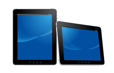 Digital tablet device in vertical and horizontal view