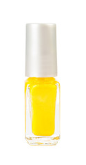 Yellow nail polish on white background