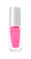 Pink nail polish on white background