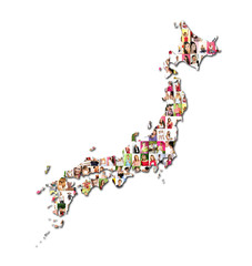 map of japan with a lot of people portraits