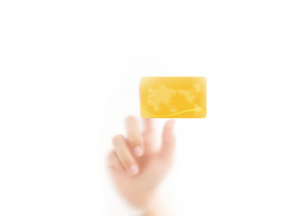 man finger pressing a credit card, isolated on a white backgroun