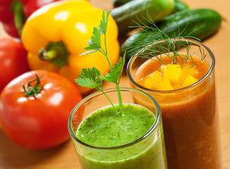 Healthy drink, vegetable juice, red and green