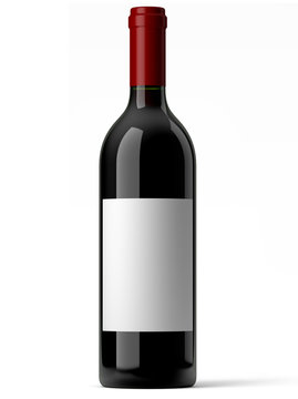 Naklejki Bouteille de vin rouge sur fond blanc 1