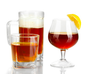 a variety of alcoholic drinks isolated on white