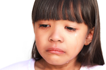 Fototapeta premium Little girl crying with tears rolling down her cheeks
