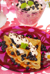 pancakes with blueberry and whipped cream