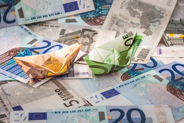 Geld, Euro, Banknoten, Schiff