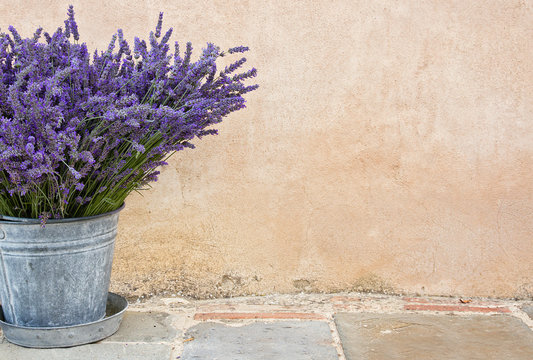 Fototapeta Bouquet of lavender in a metal bucket