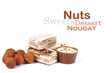Chocolate and nuts over white