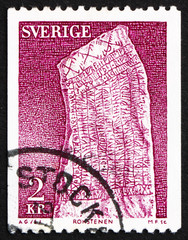 Postage stamp Sweden 1975 Rok Runestone, 9th Century