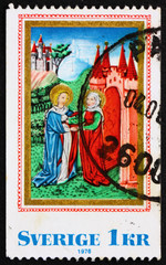 Postage stamp Sweden 1976 Virgin Mary Visiting St. Elizabeth