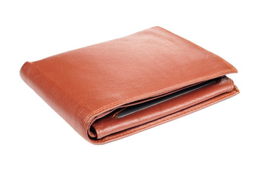 Brown Leather Wallet Isolated on White Background