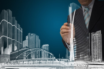 Business Man or Architect draw cityscape and building