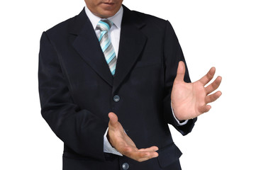 Hand of Business Man holding against white background