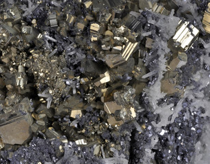 Pyrites druse with galena, calcite, quartz