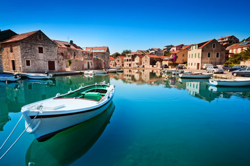 Old harbor at Adriatic sea. Hvar island, Croatia - 43118243