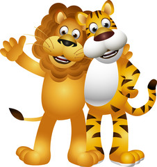 Fototapeta premium Lion and tiger Cartoon
