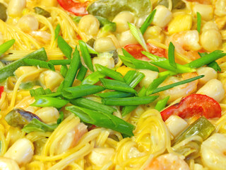 Fresh Pasta and Seafood in a Cream Sauce with Green Onions