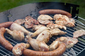 barbecue with delicious grilled meat on grill