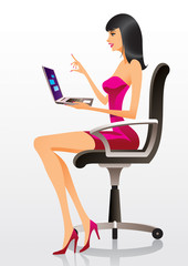 Fashion model representing a new laptop