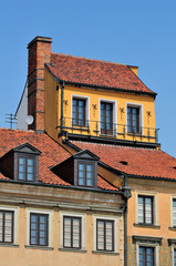 Residential houses architecture in Warsaw Old Town, Poland.