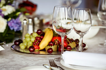 Empty glasses set in restaurant