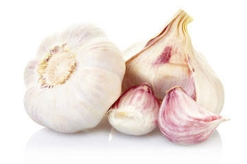 Fresh garlic and cloves on white, clipping path included