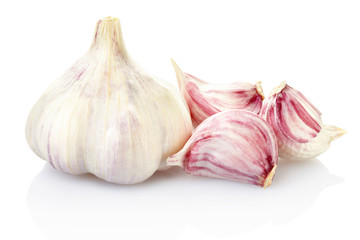 Fresh garlic and cloves on white, clipping path included