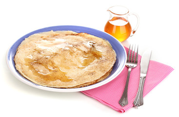 Stack of tasty pancakes isolated on white