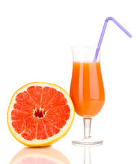Glass of grapefruit juice isolated on white