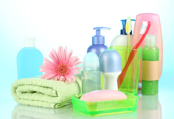 bathroom setting on blue background
