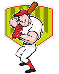 Baseball Player Batting Diamond Cartoon