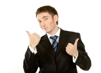 Happy businessman showing his thumb up with smile