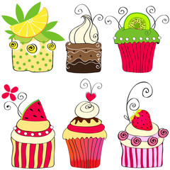 Set of cute retro cupcakes