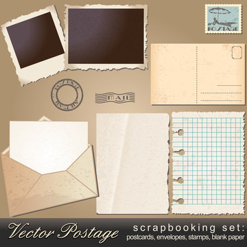 Scrapbooking set of vintage postage objects