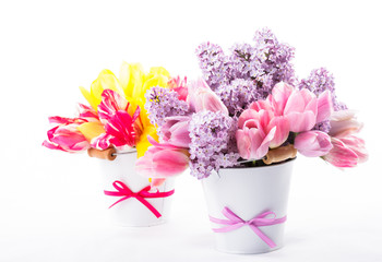 Bouquets from tulips and lilac