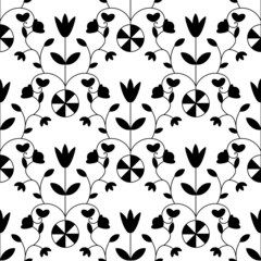 Black and white seamless damask floral pattern
