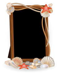 Photo frame with seashells, vector illustration