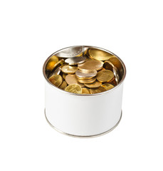 Coins in a tin can