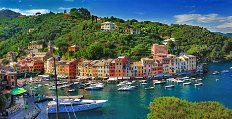 Abwaschbare Fototapete Blick auf Portofino - schöne Stadt an der ligurischen Küste, Italien © Freesurf