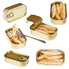 Collection of tin can whit mackerel
