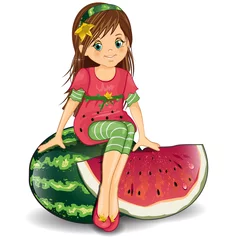 Rolgordijnen Klein meisje watermeloen-Watermeloen meisje © iostephy.com