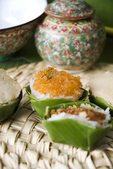 dessert in banana leaf cup