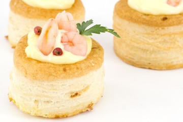 vol au vent with prawns and mayonnaise